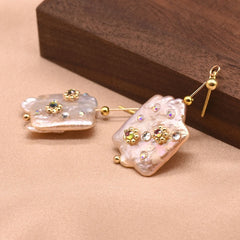 Pre Order: Baroque Purple Pearl Geometric Stud Earrings