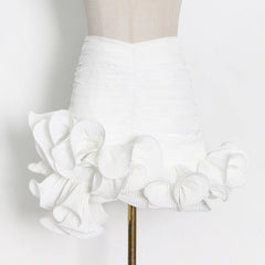 Milky White Hip-Wrapped Ruffled Patchwork Mini Skirt