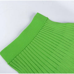 Solid Pleated Crop Shirt + Pleated Skirt Set