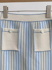 Striped Short Knitted Vest + A-Line Skirt