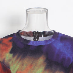 Tie Dye Round Neck Short Sleeved Hip Hugging Dress