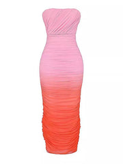 Mesh Gradient Strapless Mid Length Dress