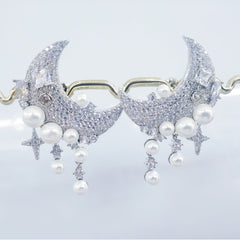 Micro Inlaid Zirconium Moon Pearl Earrings