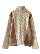 Turtleneck Knitted Patchwork Cotton-Padded Sweater