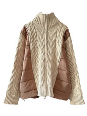 Turtleneck Knitted Patchwork Cotton-Padded Sweater