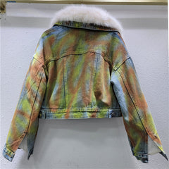 Woolen Collar Denim Short Fleece Jacket
