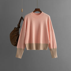 Round Neck Loose Color Block Knitted Sweater