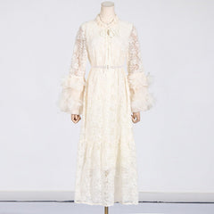 Solid Waist Length Embroidered Dress