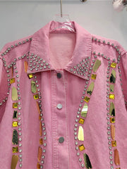 Rhinestone Sequin Pink Denim Jacket