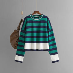 Casual Striped Long Sleeved Round Neck Knitted Sweater