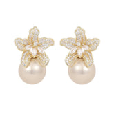 Retro Lily Flower Pearl Earrings