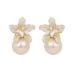 Retro Lily Flower Pearl Earrings