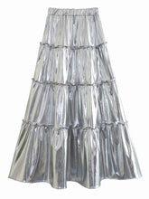 Silver Layered High Waist A-Line Skirt