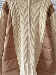 Turtleneck Knitted Patchwork Cotton-Padded Sweater