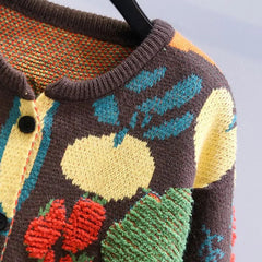Fruit Jacquard Knitted Oversized Cardigan