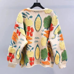 Fruit Jacquard Knitted Oversized Cardigan