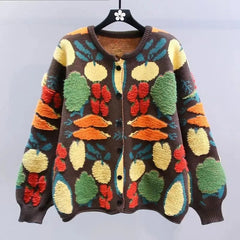 Fruit Jacquard Knitted Oversized Cardigan