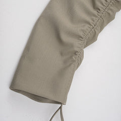 Drawstring Irregular Sleeves Single Button Coat