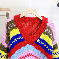 Thick Rod Needle Knitted Striped Loose Sweater