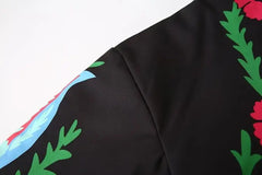 Vintage Floral Front Pockets Padded Coat