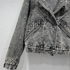 Nail Bead Inlaid Diamond Denim Jacket