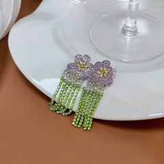 Retro Flower Tassel Diamond Earrings