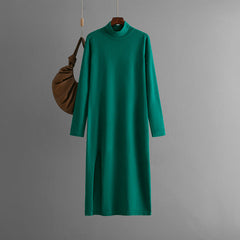 Solid Long Sleeve Slit Knitted Dress