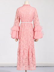 Solid Waist Length Embroidered Dress