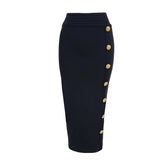 Solid Single Row Button Bandage Skirt