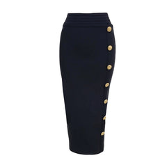 Solid Single Row Button Bandage Skirt
