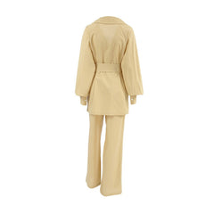 Solid Loose Long Sleeve Waistband Blazer + Pants Set