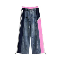 Color Blocked Patchwork Loose Straight Pants