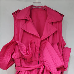 V-Neck Folded Spliced Sleeveless Lace-Up Waist Top