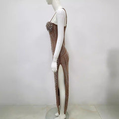 Water Diamond Nail Beads Bodycon Maxi Dress