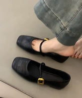 Black Cowhide Leather Chic Splicing Flat Shoes For Women