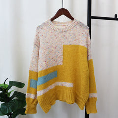 Round Neck Soft Loose Color Block Knitted Sweater