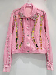 Rhinestone Sequin Pink Denim Jacket