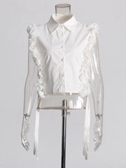 Solid Splicing Sleeveless 3D Flower Slim Fit Top