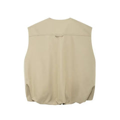 Pre Order: Beige Zip Up Cargo Vest + Skirt Set