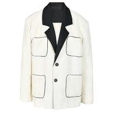 White Single-Breasted V-Neck Long Sleeve Coat