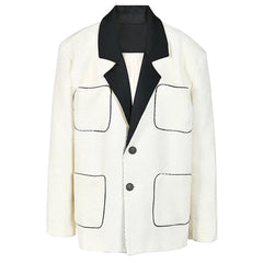 White Single-Breasted V-Neck Long Sleeve Coat