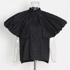Pleated Sleeve Loose Solid Casual Shirt