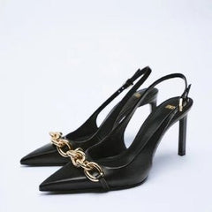 Chain Decor Pointy Toe Stiletto Sandals