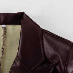 Vintage Burgundy Faux Leather Tie Waist Jacket + Pants Set