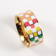 Waterproof Checkerboard Chunky Ring