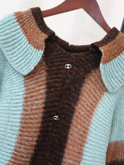 Vintage Stripe Knitted Single-Breasted Cardigan Sweater