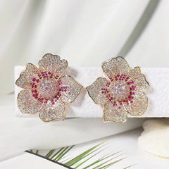 Micro Inlaid Zircon Large Flower Earrings