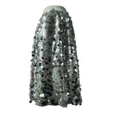 Silver Sequin Elastic High Waist Skirt