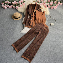 Two-Piece Knitted Top + Wide Leg Pants