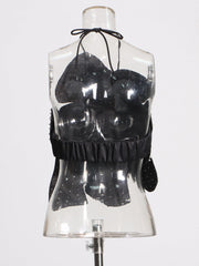 Handmade Faux Pearl Flower Backless Halter Neck Top